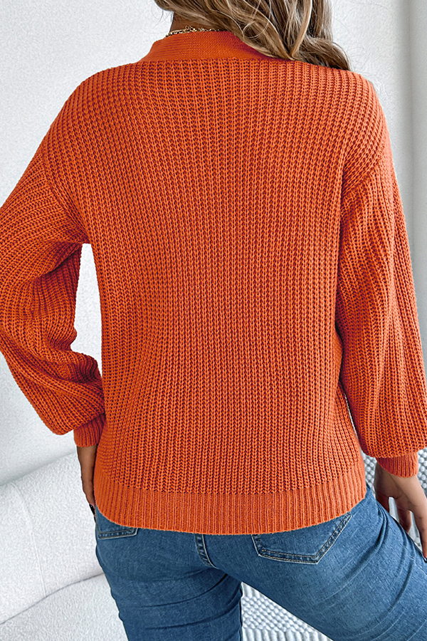 Casual Hollow V-neck Long-sleeved Knitted Sweater-consonak