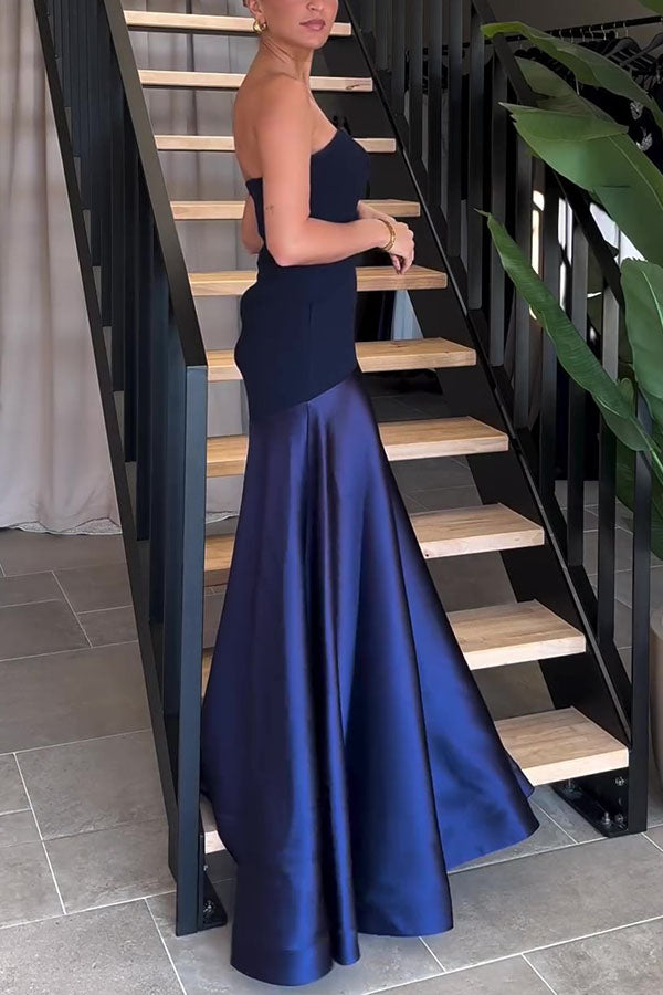 Timeless Elegance Satin Patchwork Strapless Flare Gown Maxi Dress | Consonak