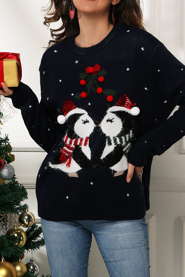 Christmas Print Crew Neck Long Sleeve Sweater | Consonak