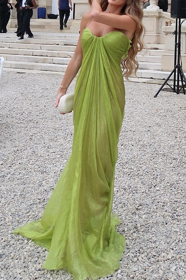 Victoria Shimmering and Flowing Pleated Fabric Back Lace-up Drape Maxi Dress-consonak