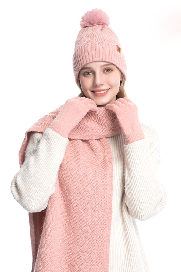 Autumn and Winter Warm Hat Scarf Gloves Three-piece Set-consonak