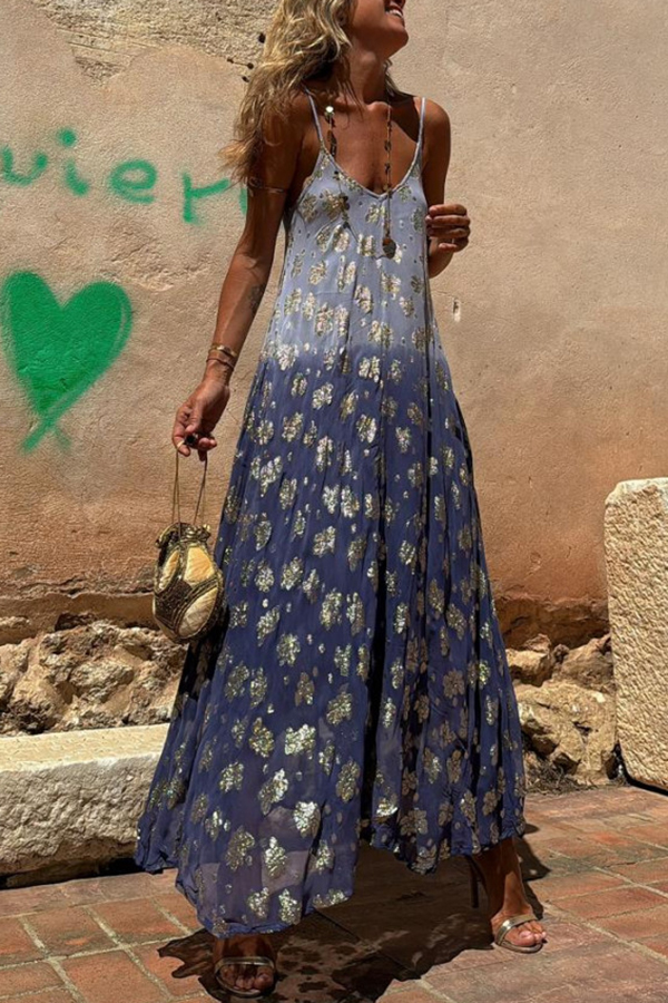 Bianca Tie Dye Gradient Flower Print Pocketed A-line Slip Maxi Dress-consonak