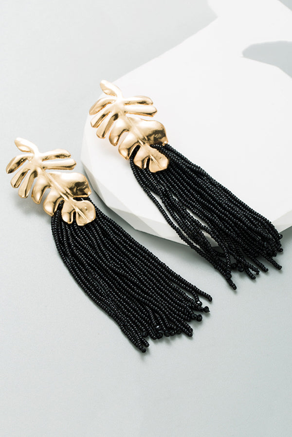 Bohemian Handmade Rice Bead Tassel Long Earrings-consonak