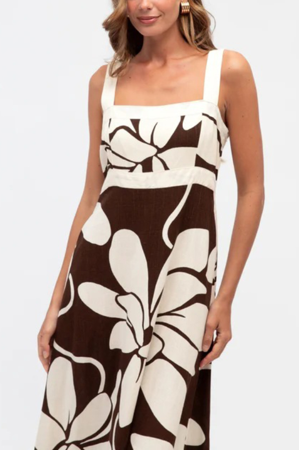 Color-blocked Floral Print Square Neck Sleeveless Casual Maxi Dress | Consonak