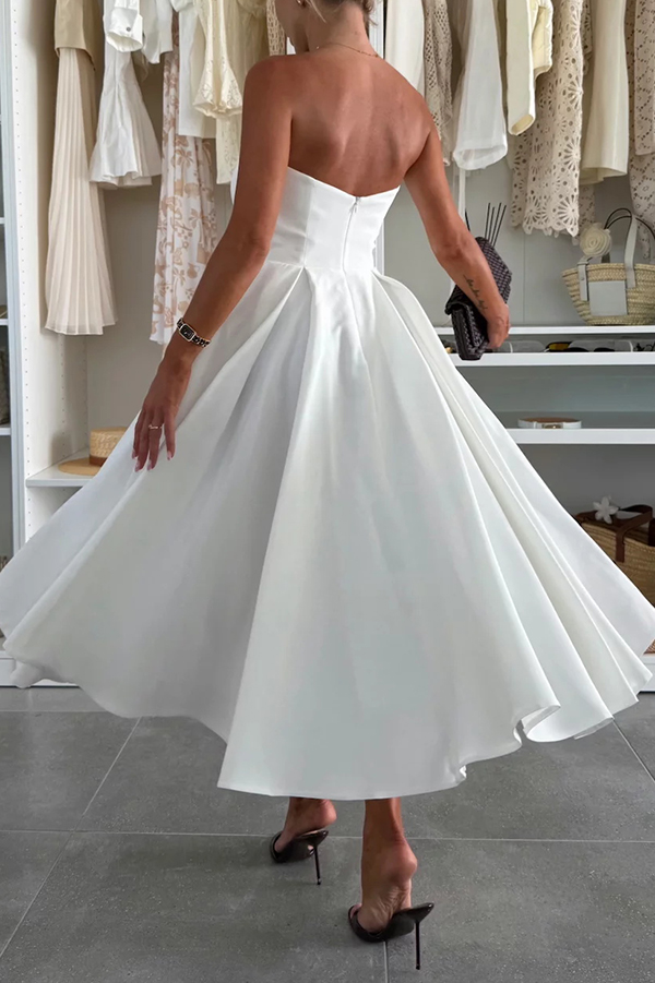 Sweet Cascade Solid Color Off Shoulder Pocket Full Hem Midi Dress-consonak