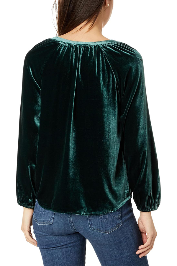 Solid Color Velvet V-neck Long-sleeved Shirt-consonak