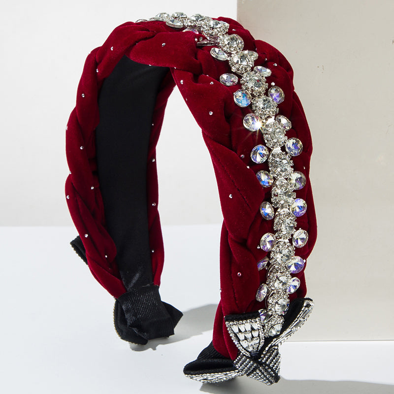 Light Luxury Starry Velvet Braided Diamond Headband-consonak
