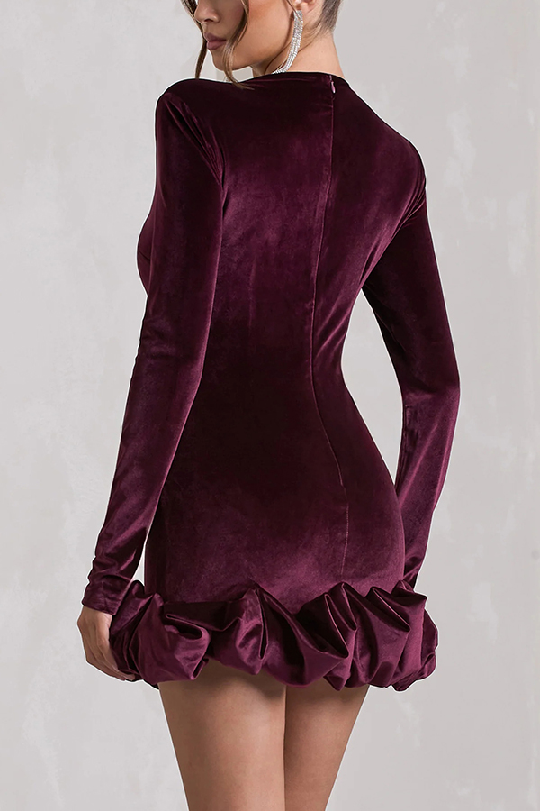 Solid Color Velvet Slim-fit Long-sleeved Mini Dress-consonak