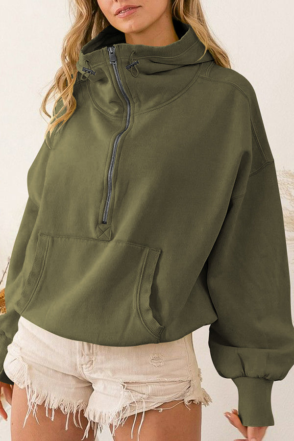 Front Pocket Zip Drawstring Long Sleeve Hoodie-consonak