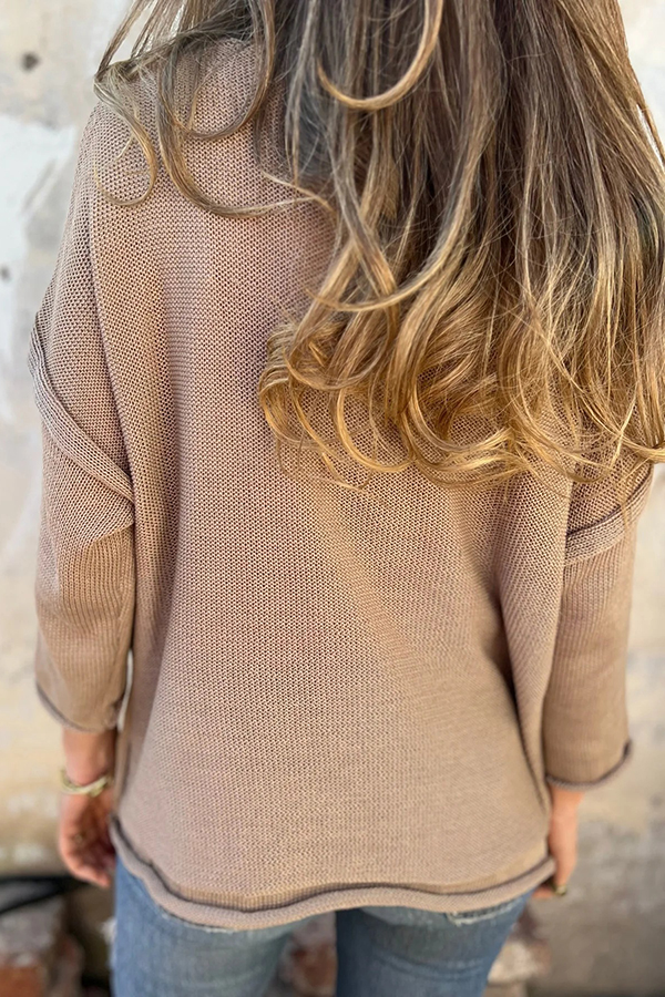 Autumn and Winter Knit V-neck Long Sleeve Pocket Casual Sweater-consonak