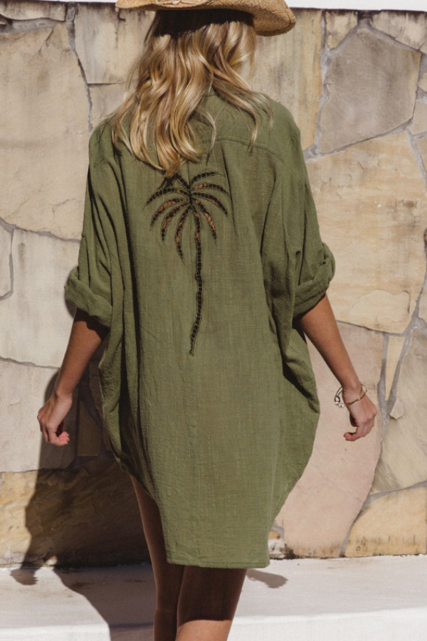 Solid Color Loose Long-sleeved Hollowed-out Long Cover-up Shirt-consonak