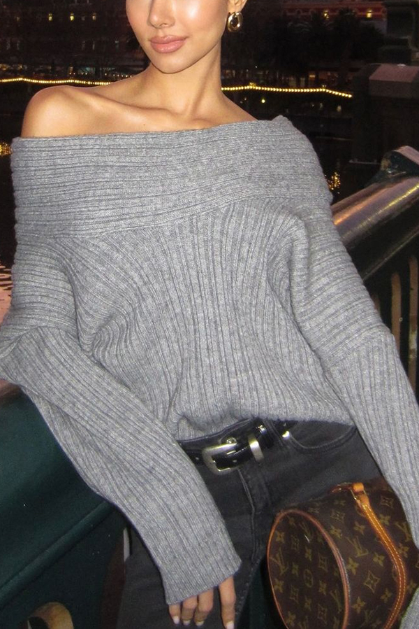 Fashionable Irregular Collar Loose Casual Knitted Sweater-consonak