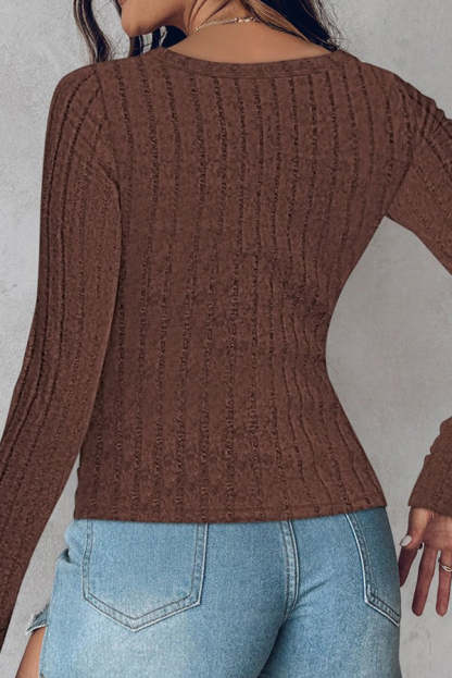 Solid Color Slim Long Sleeve Round Neck Thermal Top-consonak