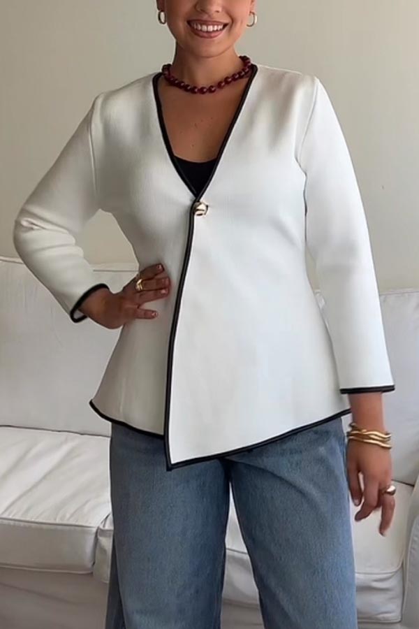 Take My Chances Contrast Trim Gold Button Long Sleeve Loose Jacket-consonak