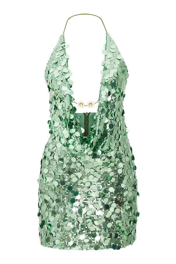 Sexy Halter Neck Sequined Open Back Mini Dress-consonak