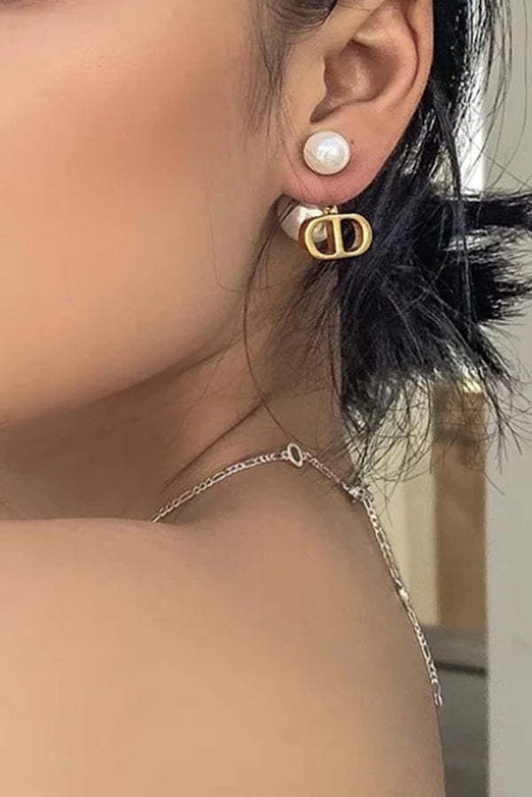 Vintage Double D Shape Pearl Earrings-consonak