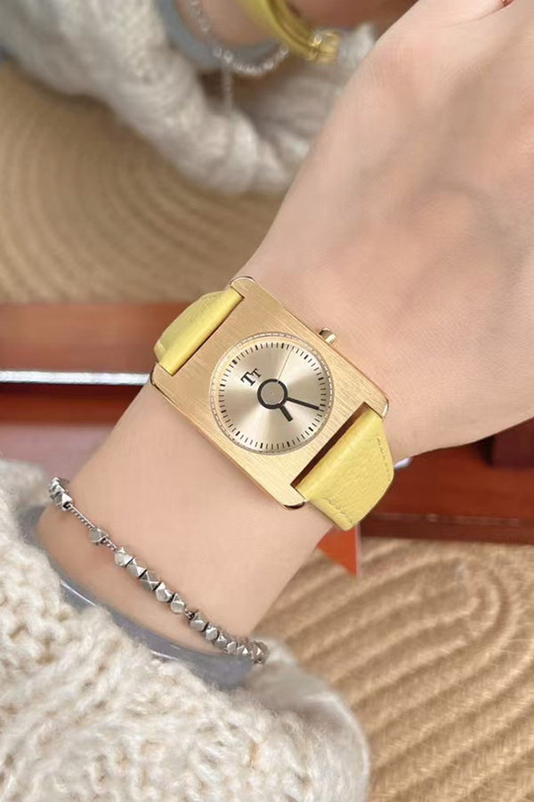 Square Steel Case Dopamine Color Matching Leather Strap Watch-consonak