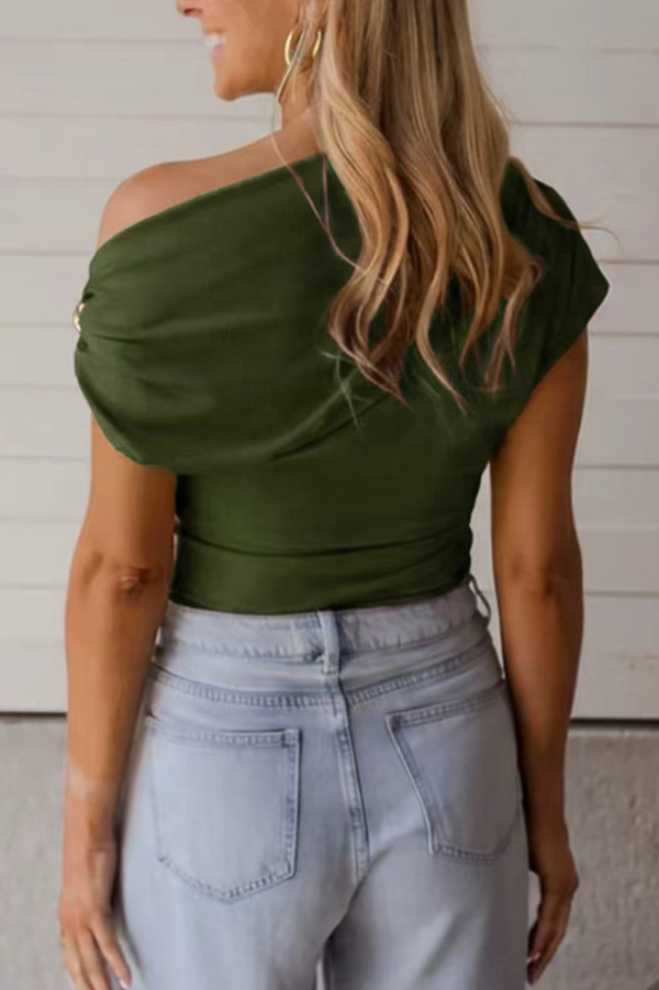 Solid Color Metal Decoration Short-sleeved Casual T-shirt-consonak