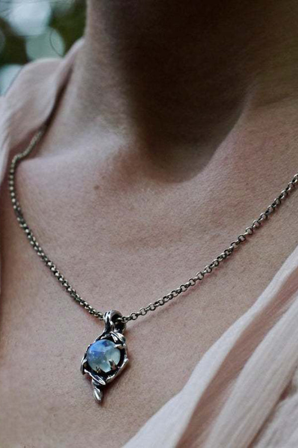 Vintage Rainbow Moonstone Glass Water Drop Pendant Necklace-consonak