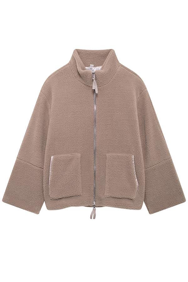 Solid Color Stitching High Collar Long Sleeve Loose Pocket Woolen Coat-consonak