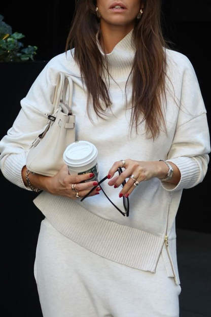 Double Soft Turtleneck Side Zipper Sweatshirt and Elastic Waist Pocketed Loose Pants Set-consonak