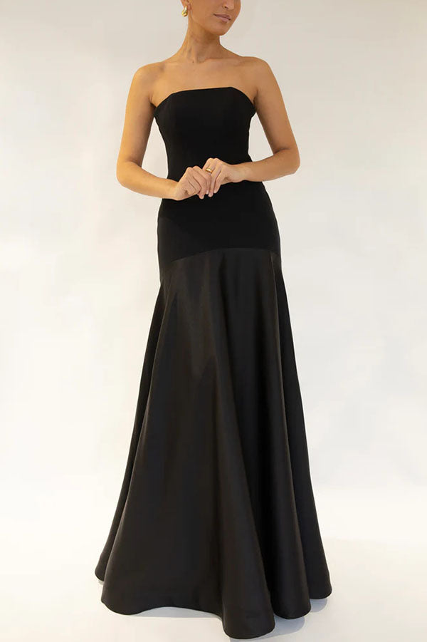 Timeless Elegance Satin Patchwork Strapless Flare Gown Maxi Dress | Consonak
