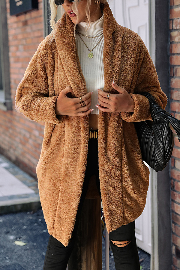 Solid Color Double-faced Velvet Casual Loose Long Coat-consonak
