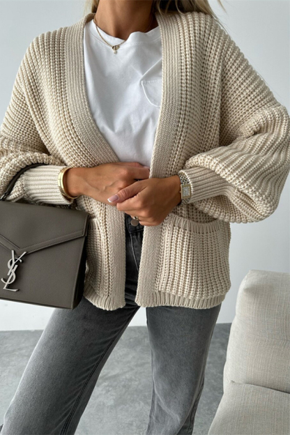 Solid Color V-neck Long-sleeved Casual Knitted Cardigan-consonak