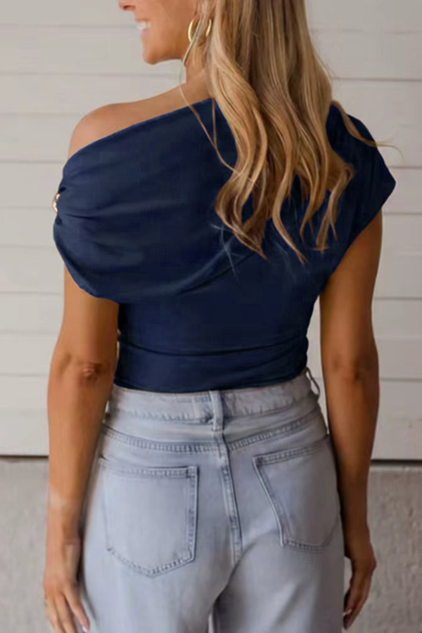 Solid Color Metal Decoration Short-sleeved Casual T-shirt-consonak