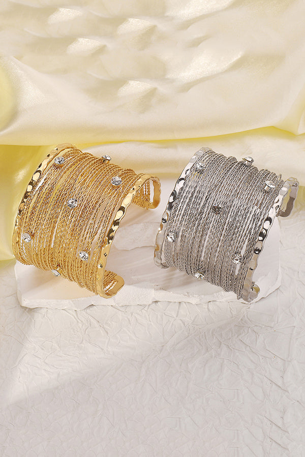 Sweet and Cool Punk Style Wide Metal Brushed Line Open Bracelet | Consonak