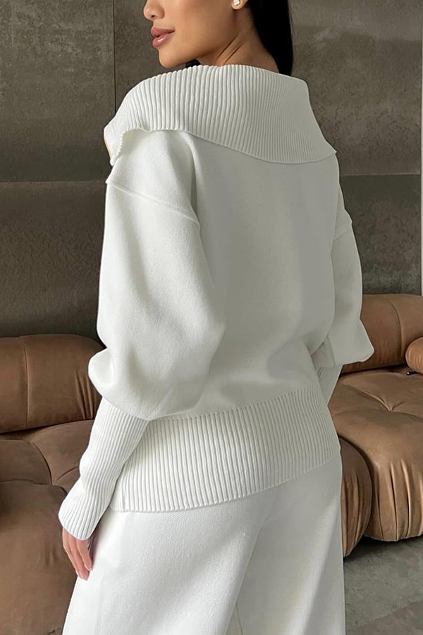 Solid Color Long-sleeved Zip-up Sweatshirt and Elastic Waist Loose Pocket Pants Set-consonak