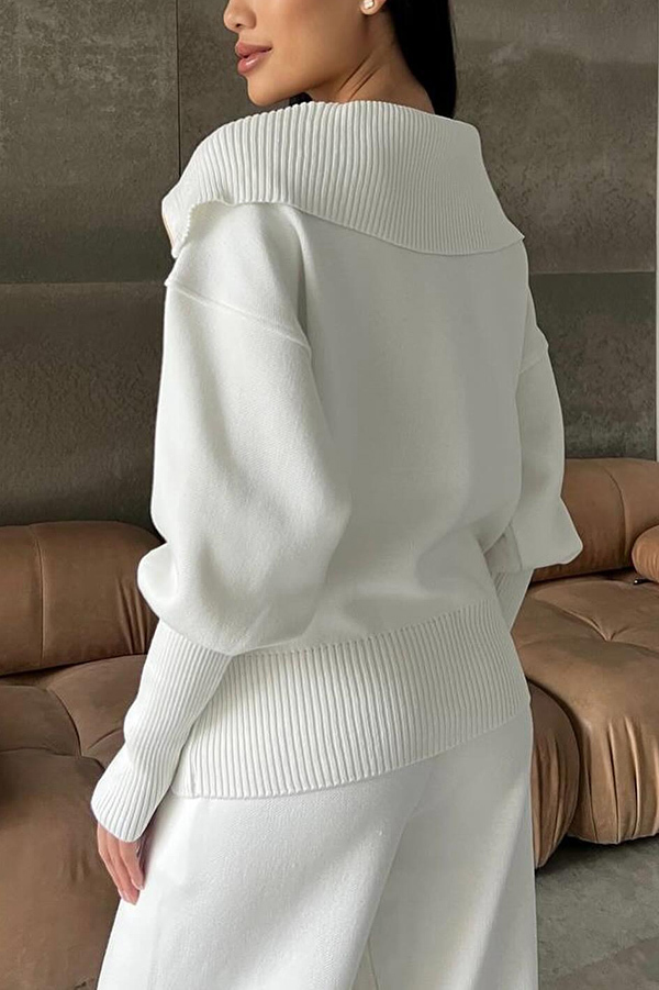 Solid Color Long-sleeved Zip-up Sweatshirt and Elastic Waist Loose Pocket Pants Set-consonak