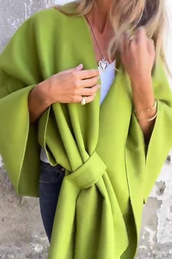 Solid Color Loose V-neck Shawl Cape Jacket-consonak