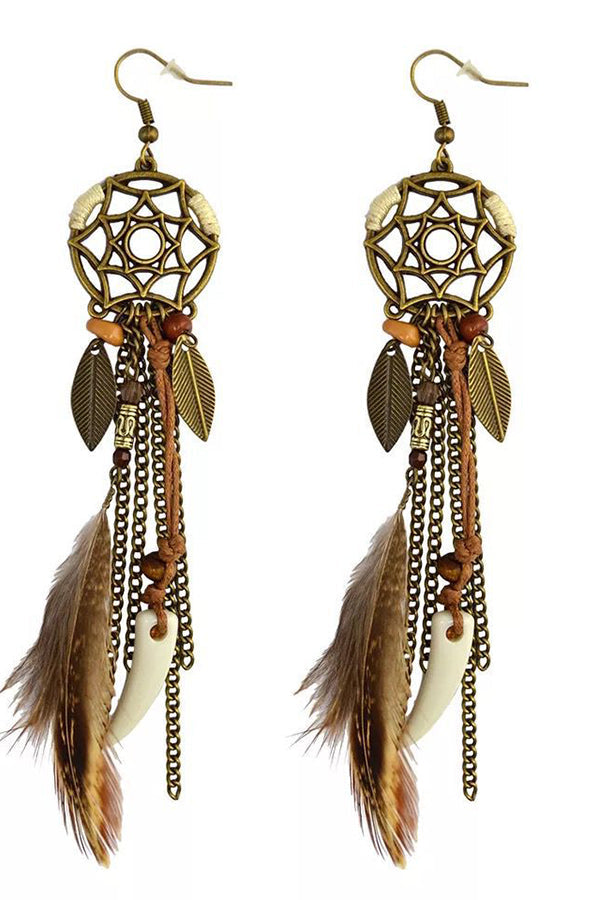 Boho Vintage Colorful Feather Tassel Dangle Drop Earrings | Consonak