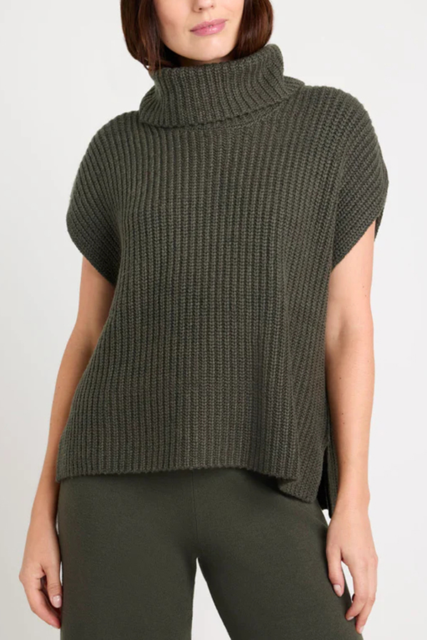 Comfortable and Luxe Knit TurtleNeck Cap Sleeves Lightweight Sweater-consonak