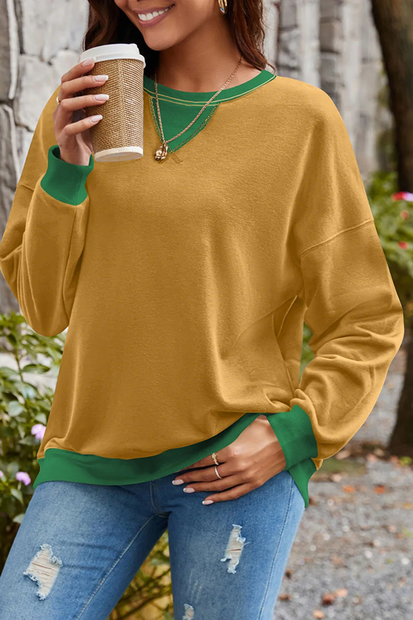 Fashionable Contrasting Color Loose Long-sleeved Casual Sweatshirt-consonak
