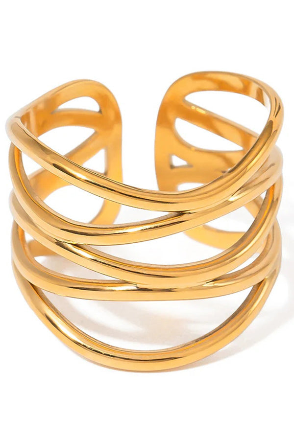 Stylish Wavy Line Stainless Steel Open Ring-consonak