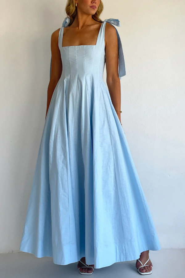 Solid Color Sleeveless Tie-up Suspender Elegant Patchwork Maxi Dress-consonak