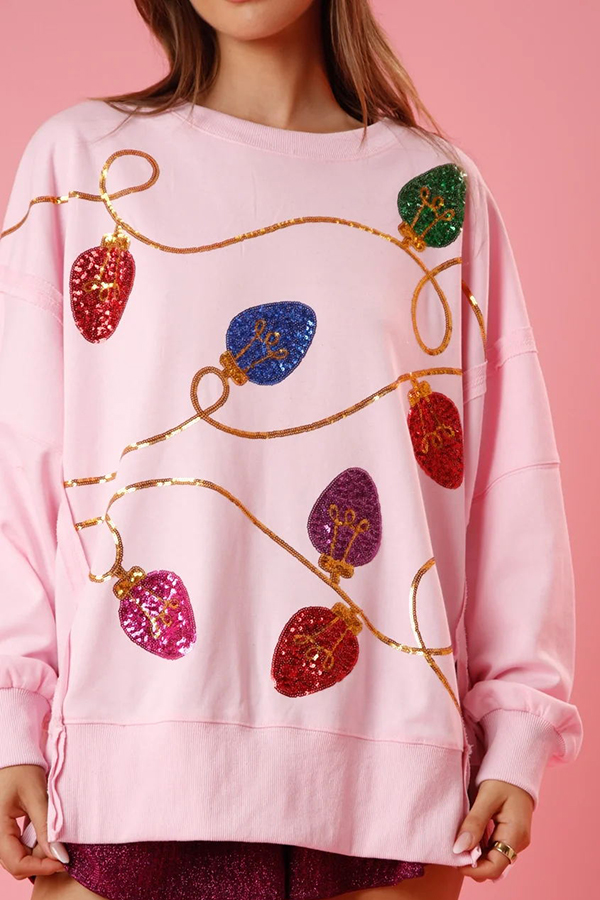 Christmas Lights Sequin Slit Pullover Sweatshirt | Consonak