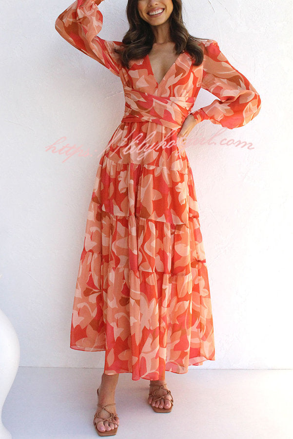 Olena Abstract Floral Balloon Sleeves Maxi Dress-consonak