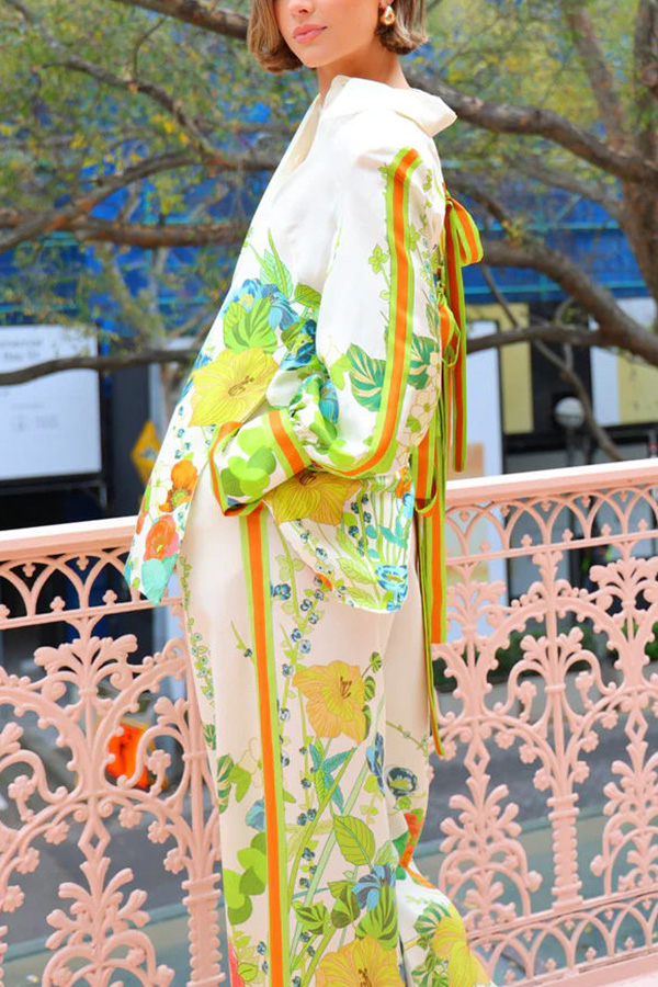 Antibes Satin Floral Print Back Tie-up Button Down Oversized Blouse-consonak