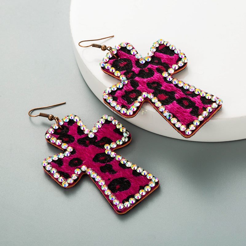 Exaggerated Cross Personality Leopard Print Earrings | Consonak