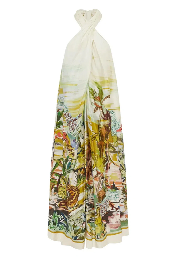 Tropical Eden Halter Neck Backless Maxi Dress | Consonak