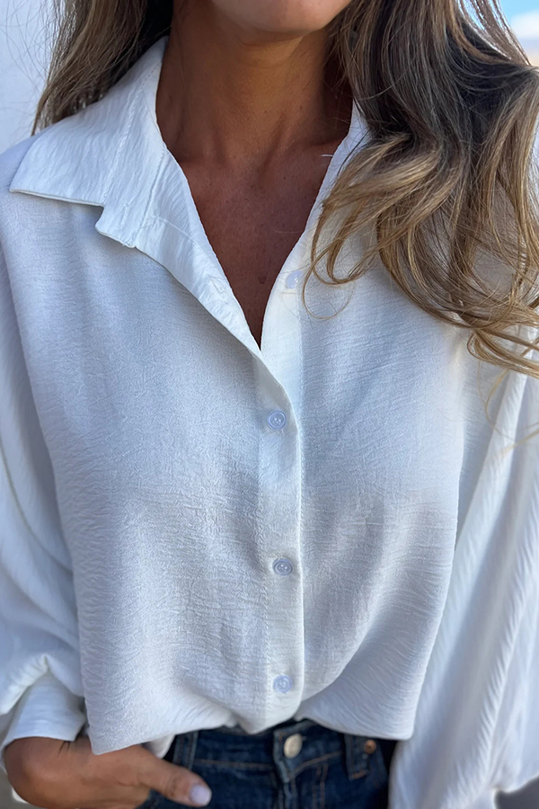 Solid Color Loose Batwing Sleeve Buttoned Casual Shirt-consonak