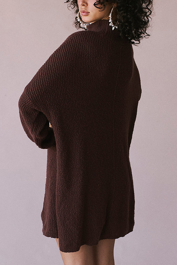 Solid Color Long Sleeve Slit Knitted Sweater-consonak