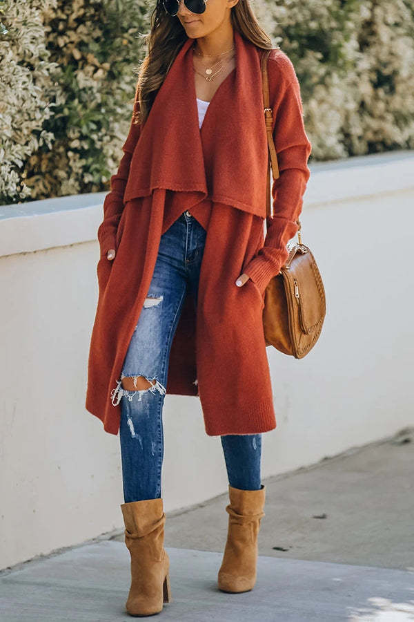 Fireside Pocketed Oversized Drape Neckline Knit Cardigan-consonak