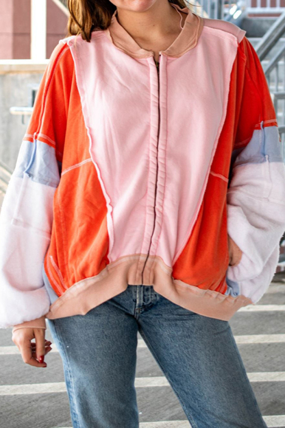 Fresh Color Matching Loose Casual Round Neck Jacket-consonak