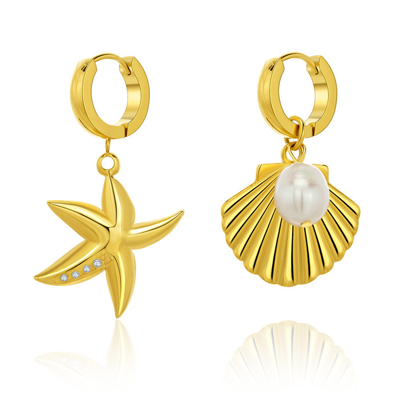 Fashionable Starfish Shell Pearl Earrings-consonak