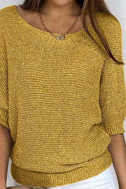 Crew Neck Knitted Half Sleeve Sweater-consonak