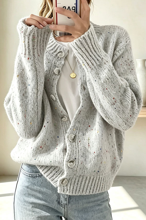 Atmospheric Mixed Color Knit Colorful Dots Button Up Long Sleeve Cardigan-Consonak